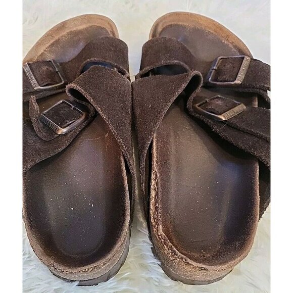 Brown Arizona Birkenstock Size 9 Suede Leather Two Strap Two Buckle Preowned - Picture 6 of 11